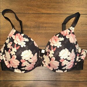 PINK Victoria's Secret Black and Pink Floral Bra Intimates
